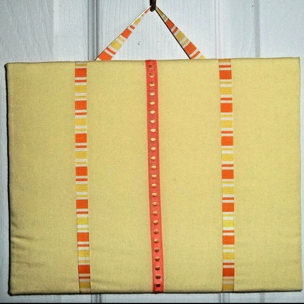 NEW yellow orange fabric bulletin photo memo  memory board 10” x 8” handmade